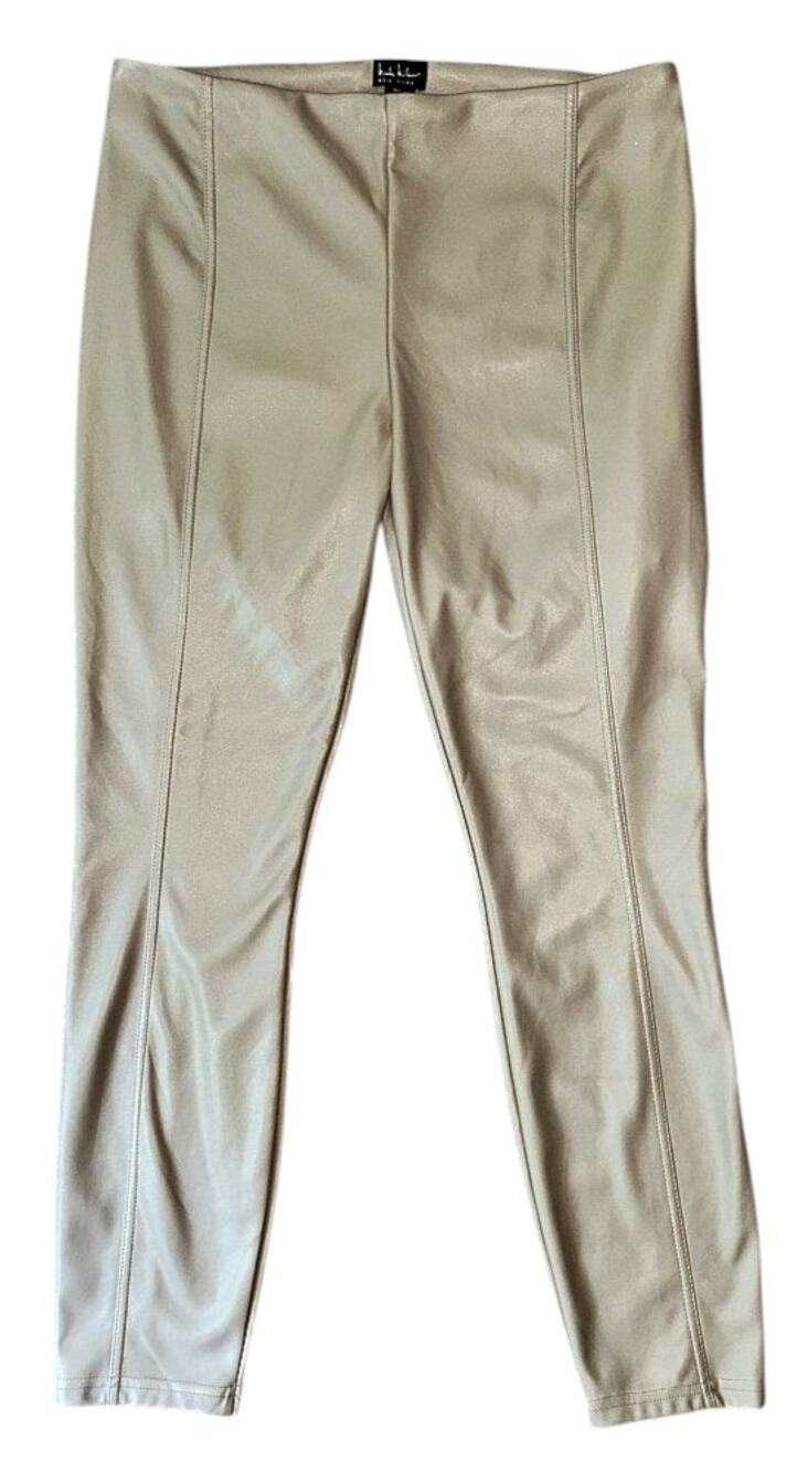 Nicole Miller New York Faux Leather Seam Detail Beige Leggings Large